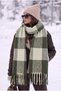 Women's Premium Soft Plaid Square Patterned Boucle Soft Textured Long Tassel Winter Shoulder Women's Shawl Scarf