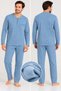 Large Size Collared Buttoned 2-Thread Inner Ribbed Plaid Winter Men's Pajama Set 90% Cotton 10% Viscose