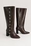 Click Wooden Heeled Snap Button Detailed Double Form Foldable Below the Knee Pointed Toe Women's Boots - 3