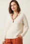 Women's Indigo Blue Oversize V-Neck Striped Texture Detailed Thin Knitwear Sweater Vr.0002 - 4