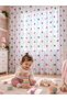 Children's Room Tulle Curtain with Linen Background and Colorful Pompoms – Pleated, Pink Green Purple Decorative Tulle