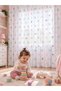 Children's Room Tulle Curtain with Linen Background and Colorful Pompoms – Pleated, Plum Pink Blue Decorative Tulle