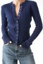 Navy Blue Knitted Cardigan with Snap Fasteners - 3