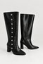 Click Wooden Heeled Snap Button Detailed Double Form Foldable Below the Knee Pointed Toe Women's Boots - 3