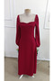 Women's long sleeve heart neck slit long imported crepe dress - 5