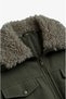 Khaki Fur Collar Herringbone Pattern Coat - 3