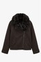 Bitter Brown Fur Collar Detailed Nubuck Biker Coat