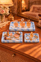Decorative 3-Piece Blue Marble Patterned Rectangular Model Row Tray Set, Presentation Tray, Jewelry Plate, Organizer Multi-Purpose Plate Set - 4