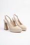 Lesten Pointed Toe Open Back Platform Women's Evening Dress Shoes Beige Satin - 2