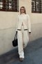 Beige Nisha Double-Way Zipper High Neck Ribbed Knit Women's Top and Bottom Knitwear Set - 3