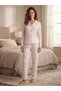 Women's Patterned Bowknot Long Sleeve Pajama Set Buttoned Pajama Bottom Top Set