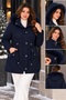 Women's Plus Size Drawstring Waist Gabardine Coat with Removable Plush Pockets and Fur Detail - 3