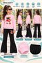 Winter, Spring, and Autumn Girls' Black Spanish Flared Bottoms and Pink Sweat Top - 2