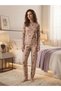 Women's Long Sleeve Crew Neck Patterned Pajama Set