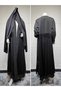 Fashion Abaya, black polka-dot lace splicing Abaya, front opening coat, with the same headscarf, suitable for daily life, shopping and parties. - 6