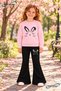 Winter, Spring, and Autumn Girls' Black Spanish Flared Bottoms and Pink Sweat Top