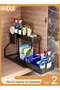 2-Tier Slide Out Organizer for Condiments, Toiletries, Cosmetics, Laundry Products, Multifunctional Sliding Shelf Storage Rack Kitchen Countertop, Under Sink, Bathroom, Home, Office (Black)