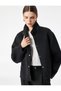 Wool Blend Zippered Pocketed Stand Collar Oversized Seasonal Cashmere Jacket - 3