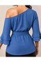 Women's One-Shoulder, Three-Quarter Sleeves, Belted Waist Sofia Blouse - 4