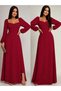 Women's long sleeve heart neck slit long imported crepe dress - 2
