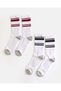 Men White Striped Ribbed Socks, 2 Pairs