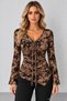 Women's Long Sleeve V-Neck Lace-Up Drawstring Detailed Floral Patterned Single Jersey Blouse Fitted Stylish Casual Blouse - 2