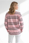 Women's Pink Polo Collar Striped Sweatshirt Swt-19000813 - 2
