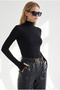 Women's Black Turtleneck Viscose Blouse with Finger Detail Blz-19003484 - 5