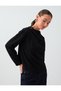 Black Button Detailed Crew Neck Soft Touch Blouse - 3