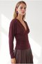 Women's Plum Pleated Detailed Viscose Blouse with Lace-Up Back Detail Blz-19003480 - 3