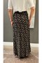 Women's Black Crispy Floral Patterned Flowy Maxi Skirt - Silky Textured Long Skirt with Half Elastic Waist and Hidden Zipper - 4