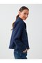 Navy Blue Pocket Detailed Shirt Collar Suede Jacket - 3