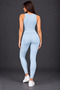 Women's Three-Piece Set Round Neck Sleeveless Blouse Open Front Long Cardigan Elastic Waist Leggings Pants Woven Detail Soft Textured Stylish Casual Baby Blue Knitwear Set - 6