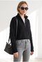 Women's Black High Neck Zippered Crop Knit Sweater Kzk-19001195 - 6