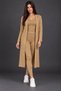 Women's Three-Piece Set Round Neck Sleeveless Blouse Open Front Long Cardigan Elastic Waist Leggings Pants Woven Detail Soft Textured Stylish Casual Camel Knitwear Set - 7
