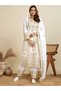 White Chinon Embroidered Three-Piece Suit Set - FFT102117 | White-Size:4XL-48-Inches