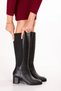 Women's Genuine Leather Wide Heel Boots with Stretch Back Anl.3471 Black - 4