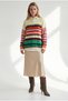 Women's Yellow Colored Striped Embroidered Oversize Sweater Kzk-19001196 - 4