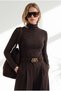 Women's Brown Stand Collar Modal Blouse with Stitching Detail Blz-19003478