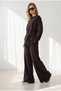 Women's Brown Belted Top with Pocket Detail and Bottom Set Tkm-19000527