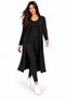 Women's Three-Piece Set Round Neck Sleeveless Blouse Open Front Long Cardigan Elastic Waist Leggings Pants Woven Detail Soft Textured Stylish Casual Black Knitwear Set