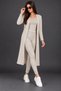 Women's Three-Piece Set Round Neck Sleeveless Blouse Open Front Long Cardigan Elastic Waist Leggings Pants Woven Detail Soft Textured Stylish Casual Beige Knitwear Set - 7