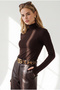 Women's Brown Turtleneck Viscose Blouse with Finger Detail Blz-19003484 - 4