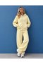 Women's Light Yellow Hooded Zippered Oversize 3 Thread Rastered Sweat Cardigan with Pockets - 3