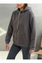 Women's Anthracite Hooded Zippered Pocket Oversize 3 Thread Rastered Sweat Cardigan - 8