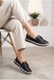 Women's Leather Laser Cut Perforated V-Buckle Loafer Casual Shoes