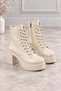 Melvian Women's Beige Leather Lace-Up Zippered Fur Inside 8 cm Thick Heeled 3 cm Platform Boots Bootie - 2