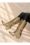 Limona Wicker Patterned Gold Patent Leather 6 cm Heel Women's Boots - 3