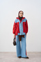 Women's Double Color Pocket Detail Hooded Denim Set Red