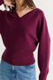 Women's Plum Cashmere Textured V-Neck Waist Fitted Knitwear Blouse Tk261132 60286574 - 6